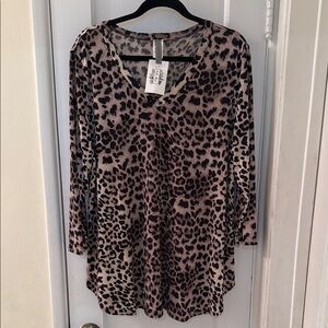 Honeyme Brown Relaxed 3/4 Sleeve Tunic